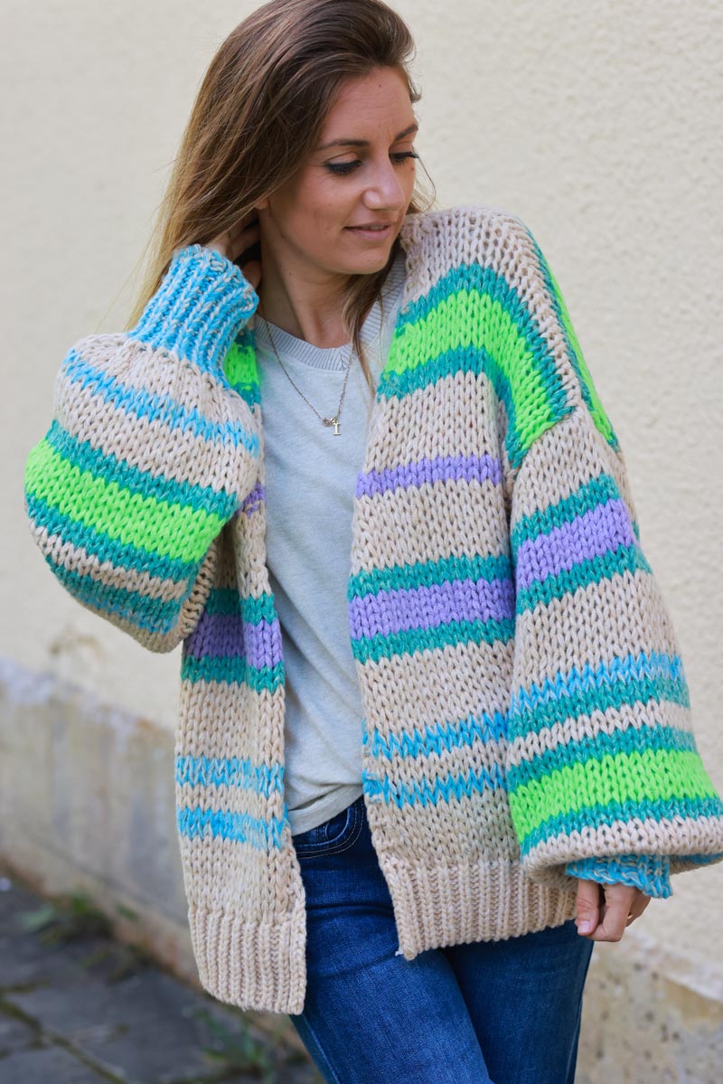 Stripe Chunky Knit Cardi Stripe Chunky Knit Cardi