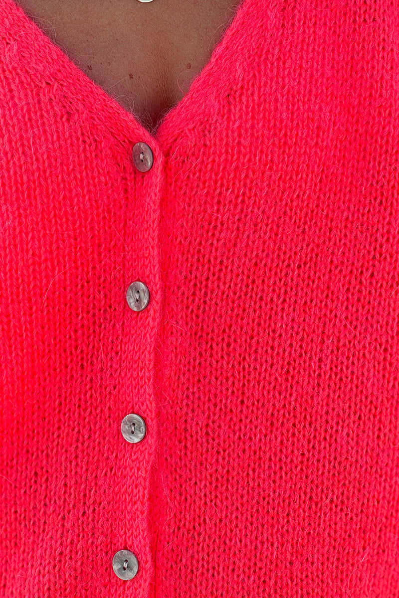 Coral Mother of Pearl Button through V-Neck Cardigan