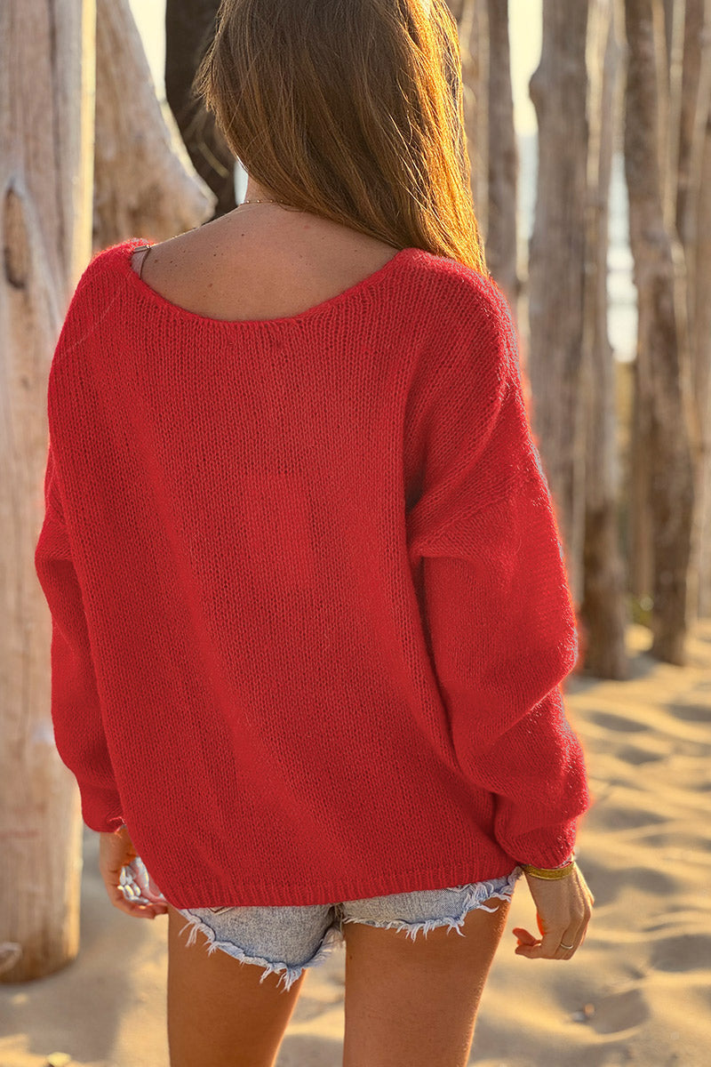 Gilet uni rouge en maille petits boutons nacrés