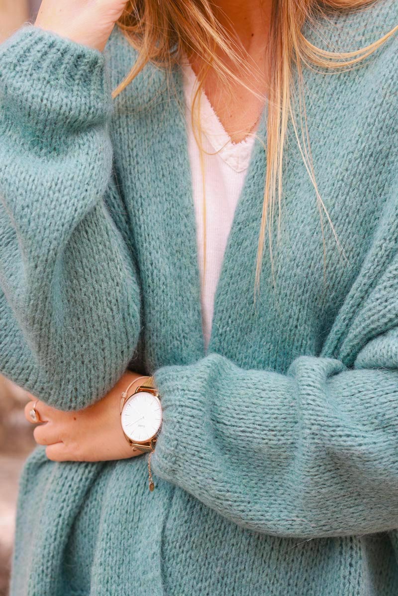 Gilet sauge col enveloppant avec poches