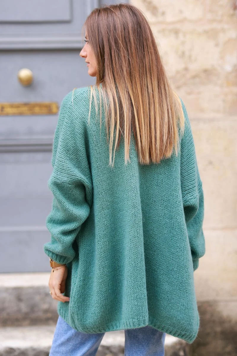 Gilet sauge col enveloppant avec poches