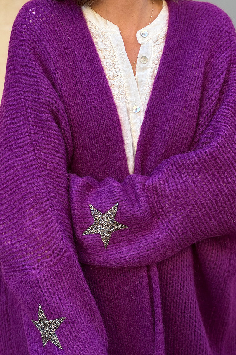 Grape Drop-Sleeve Knit Duster with Star Studded Cuffs