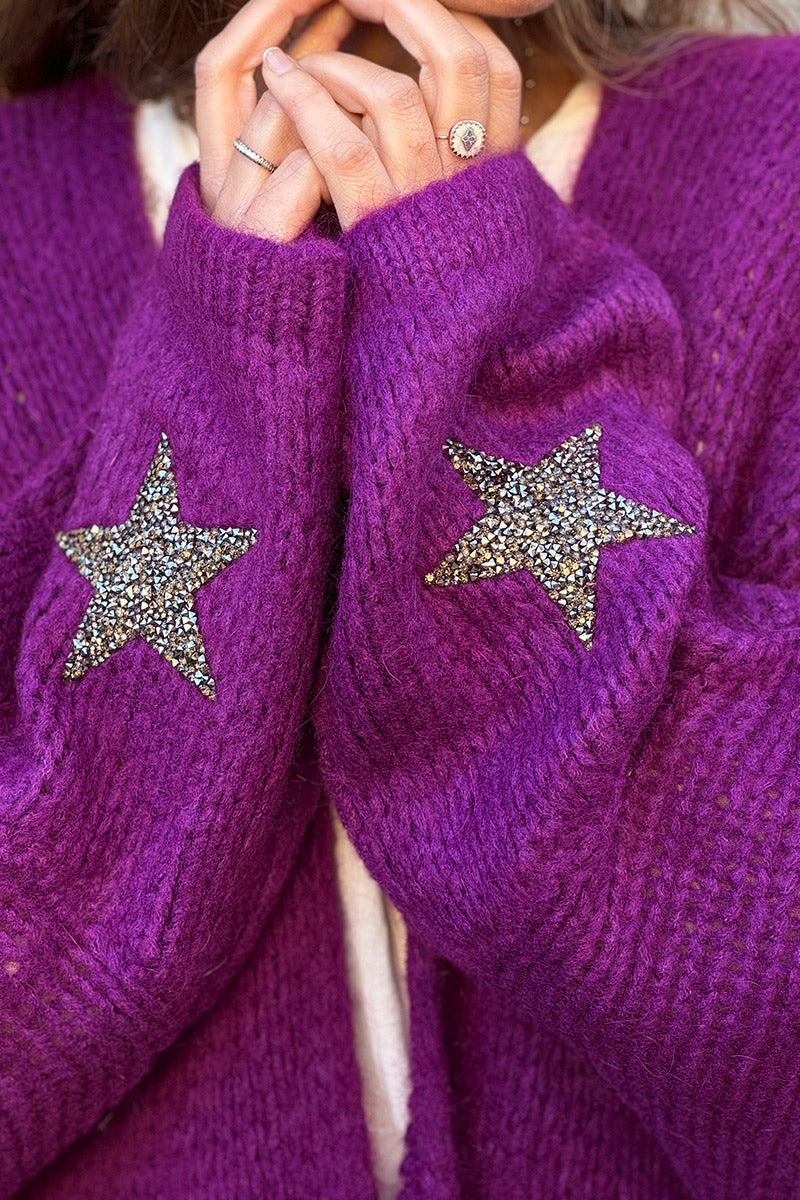 Grape Drop-Sleeve Knit Duster with Star Studded Cuffs