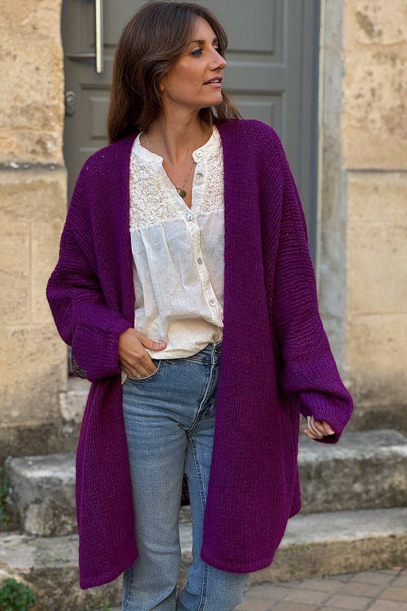 Grape Drop-Sleeve Knit Duster with Star Studded Cuffs