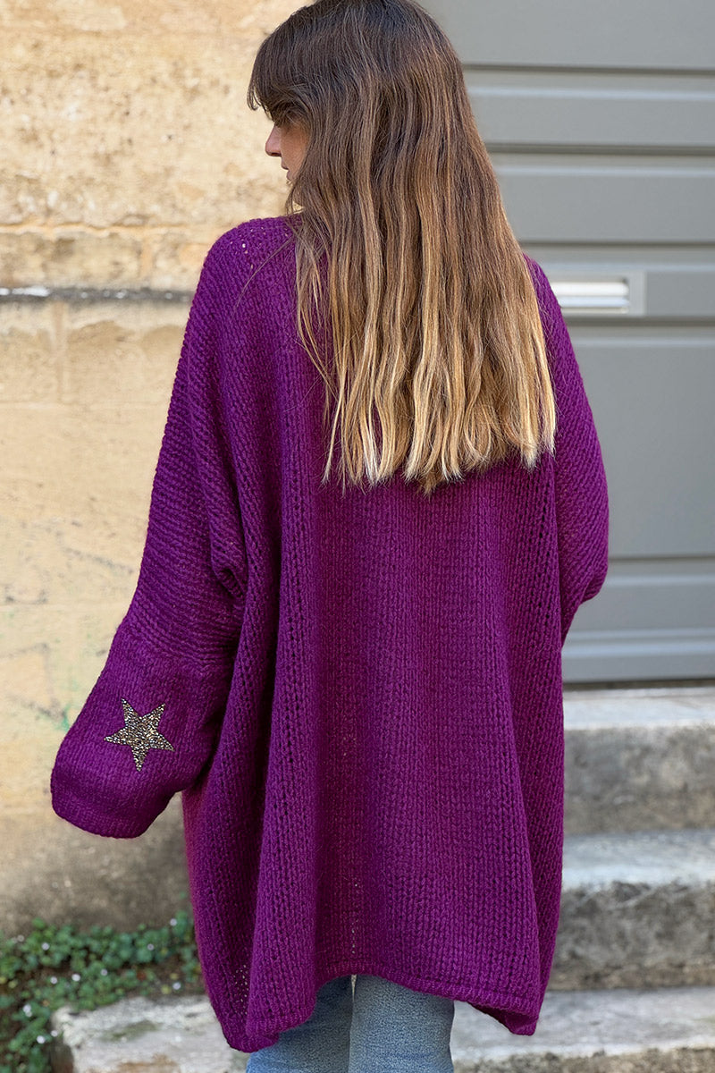 Grape Drop-Sleeve Knit Duster with Star Studded Cuffs