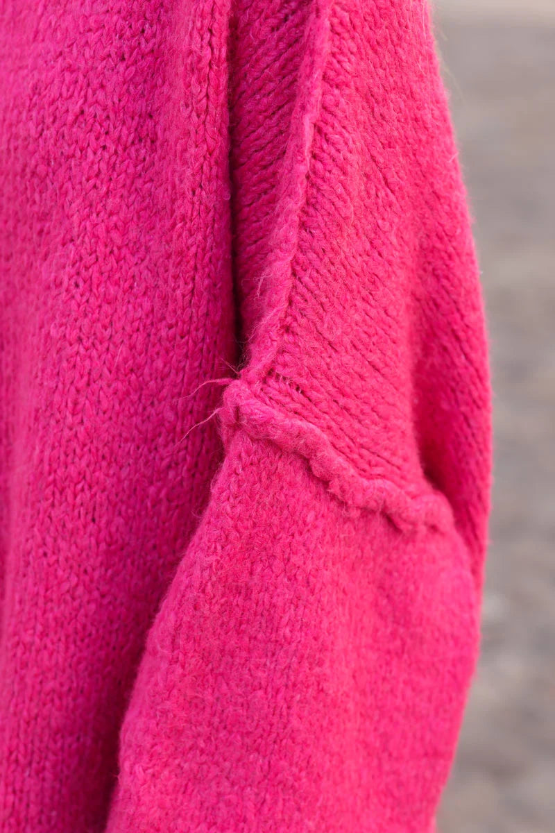 Jersey ancho grande fucsia de punto cálido costura vista