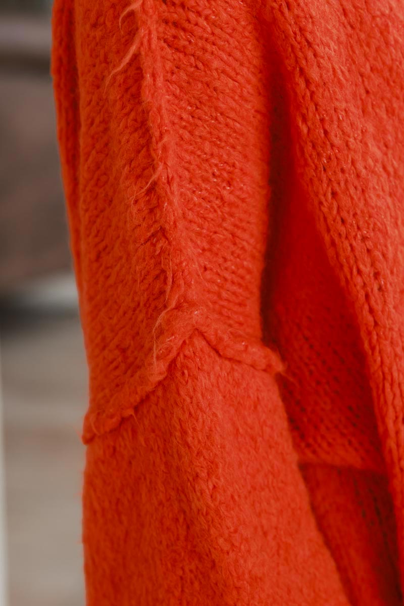Orange Chunky Knit Sweater Oversized and Funnel Neck
