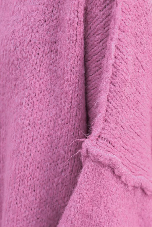 Pink chunky knit sweater oversized and funnel neck