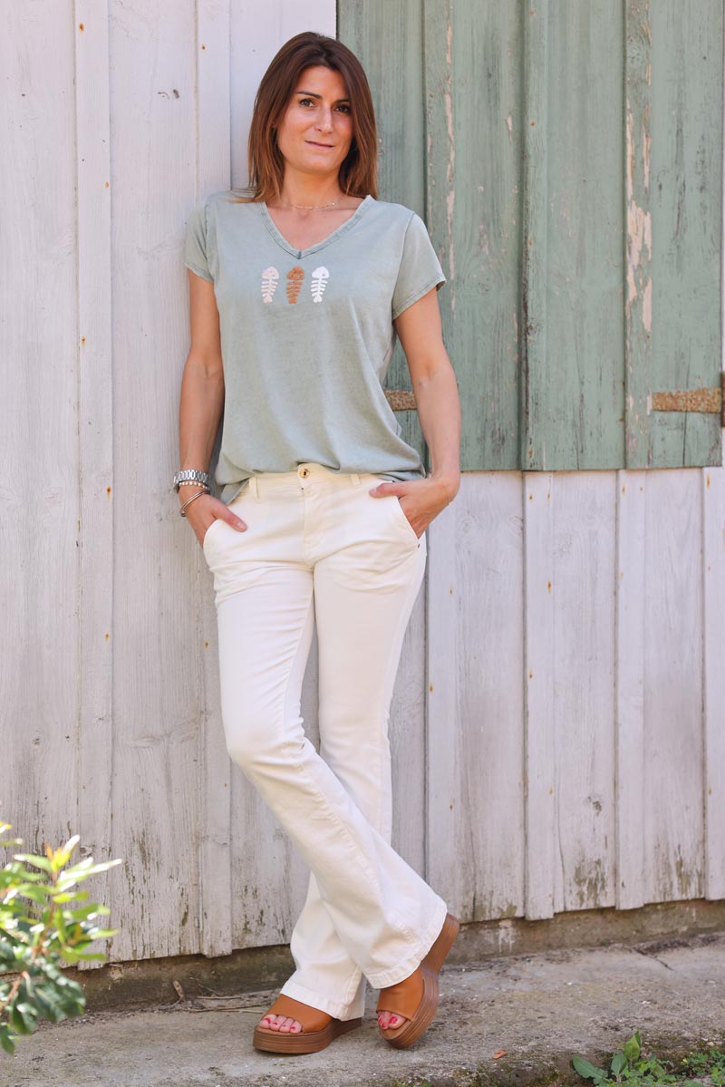 Jean blanc casse stretch coupe flare g282 (1)