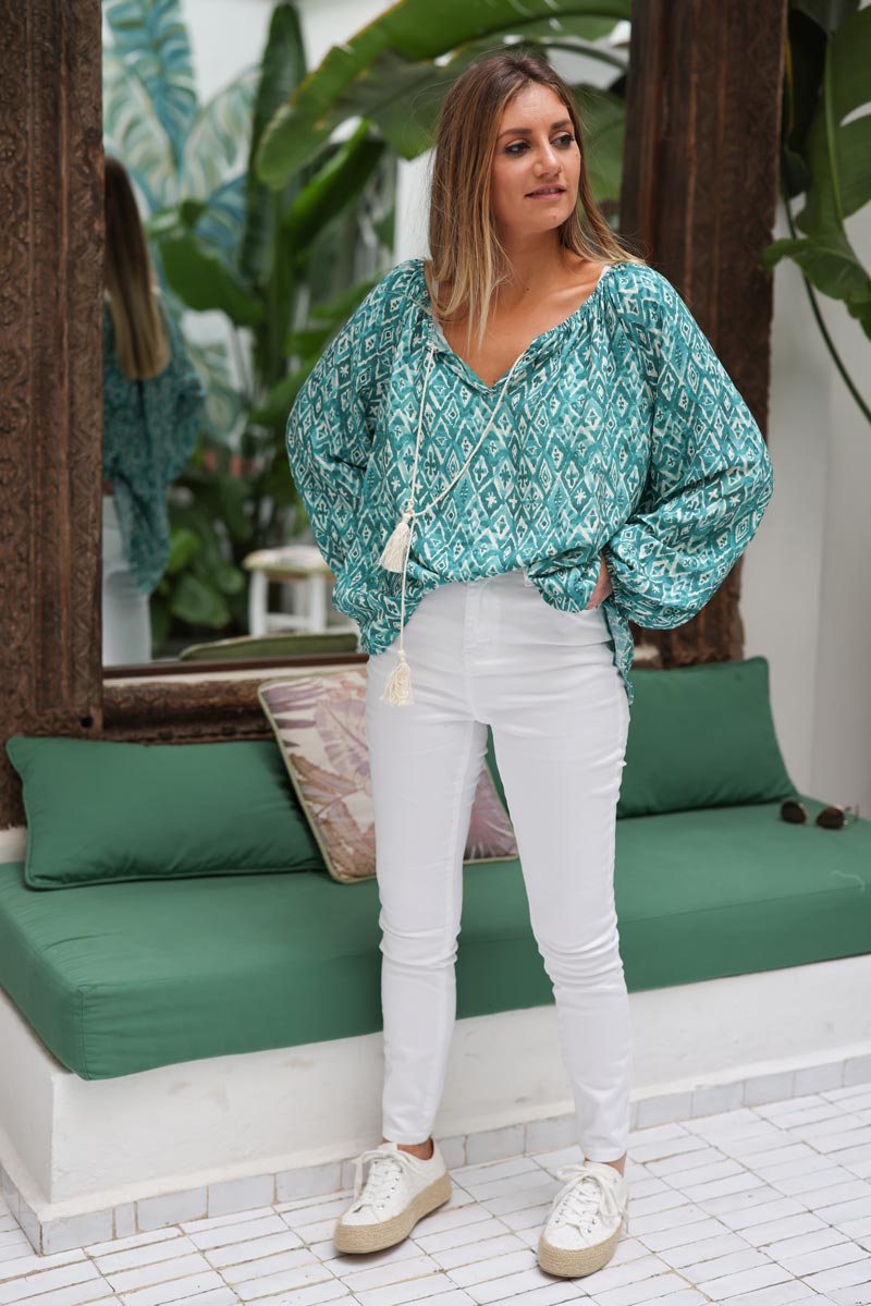 Jean blanc coupe skinny taille haute H032 (1)