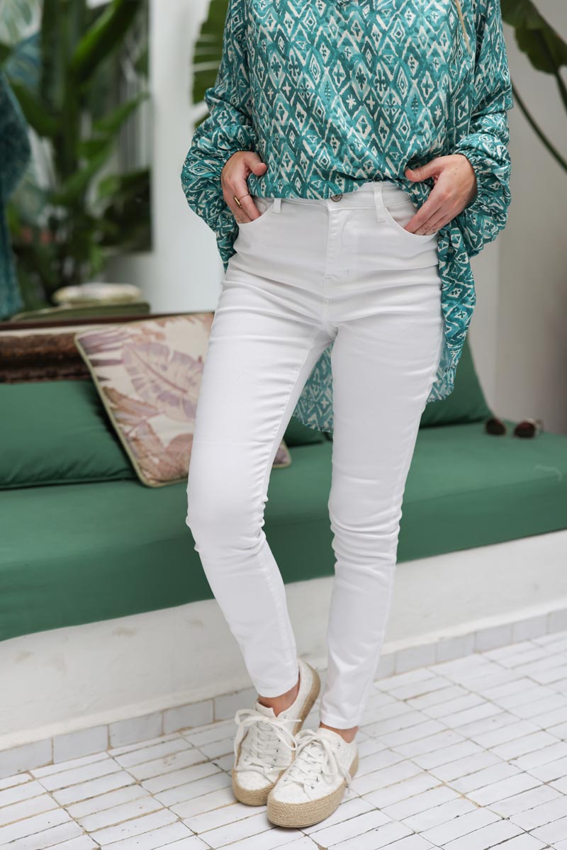 Jean blanc coupe skinny taille haute H032 (1)