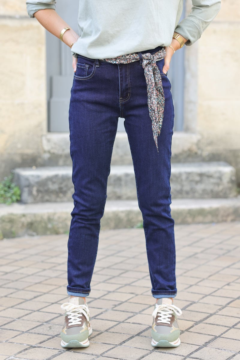 Jean brut coupe slim basique ceinture foulard h138 (1)