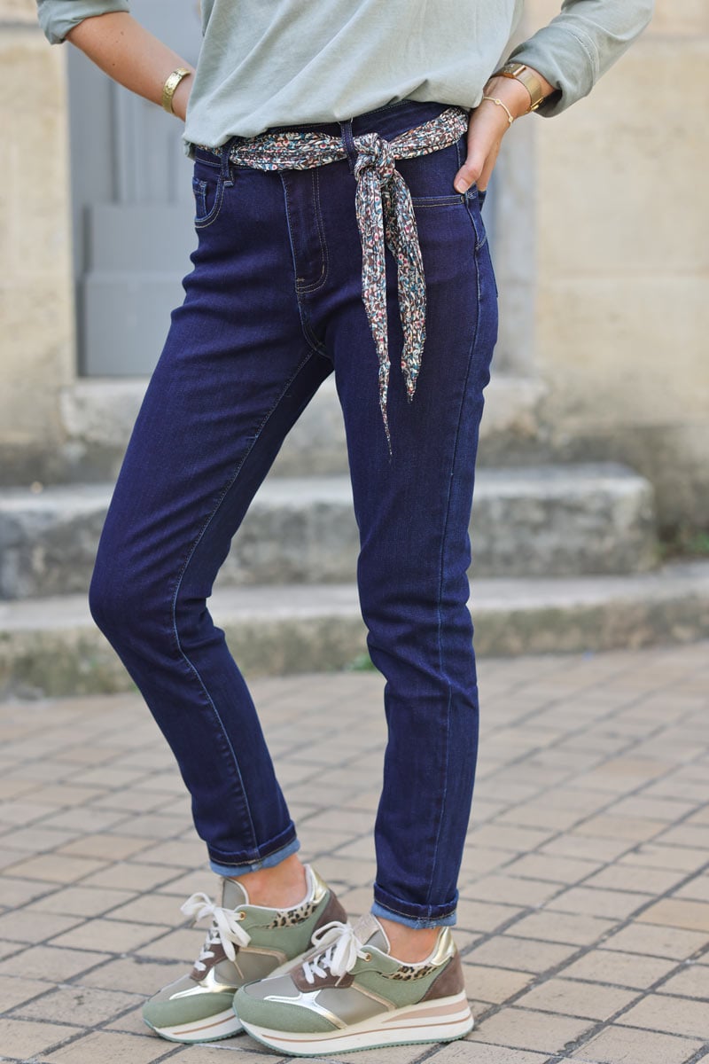 Jean brut coupe slim basique ceinture foulard h138 (1)