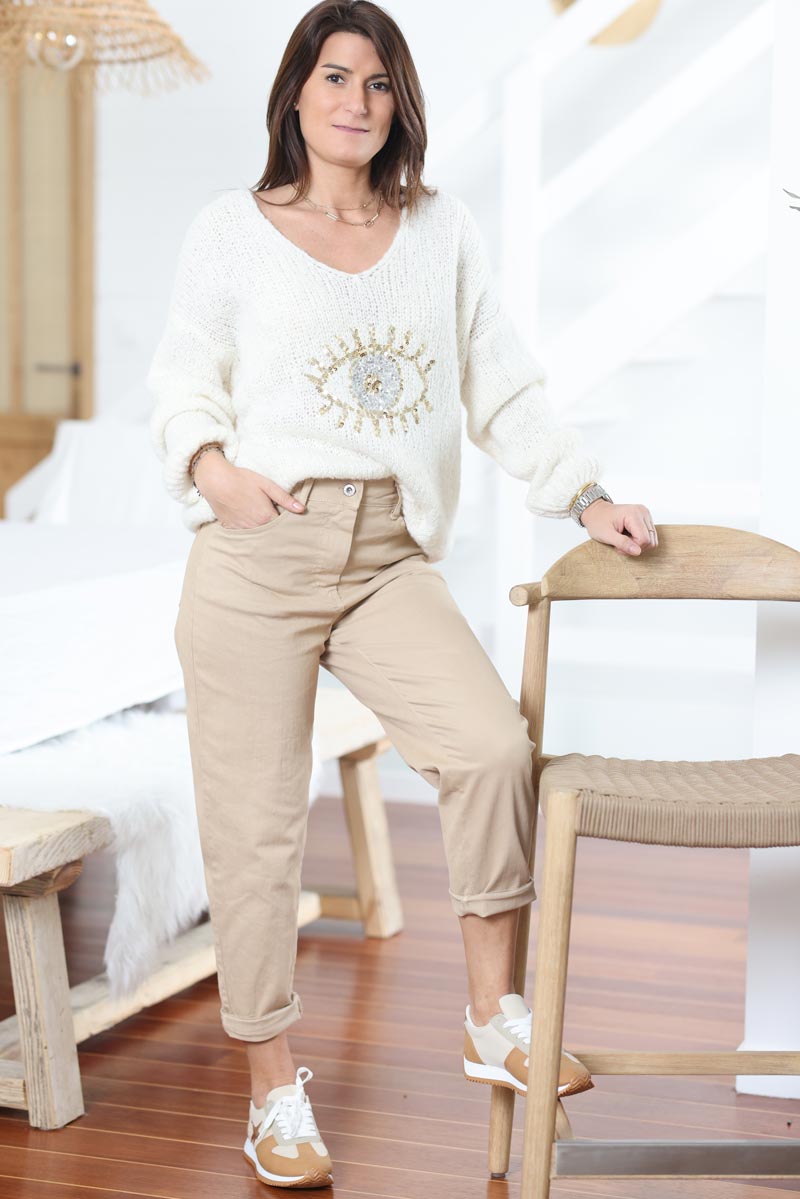 Jean camel taille haute coupe mom g011 (1)