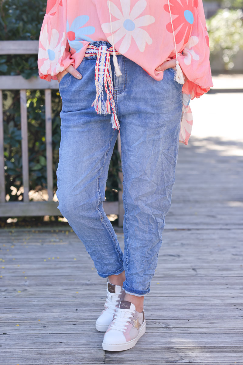 Comfort stretch jeans straight cut with peru style woven belt