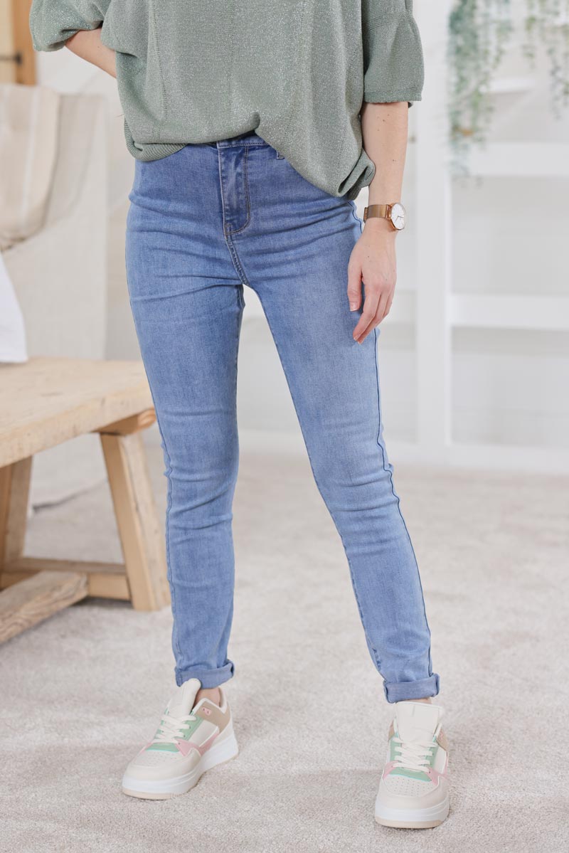 Jean coupe skinny taille haute delave clair h032 (1)