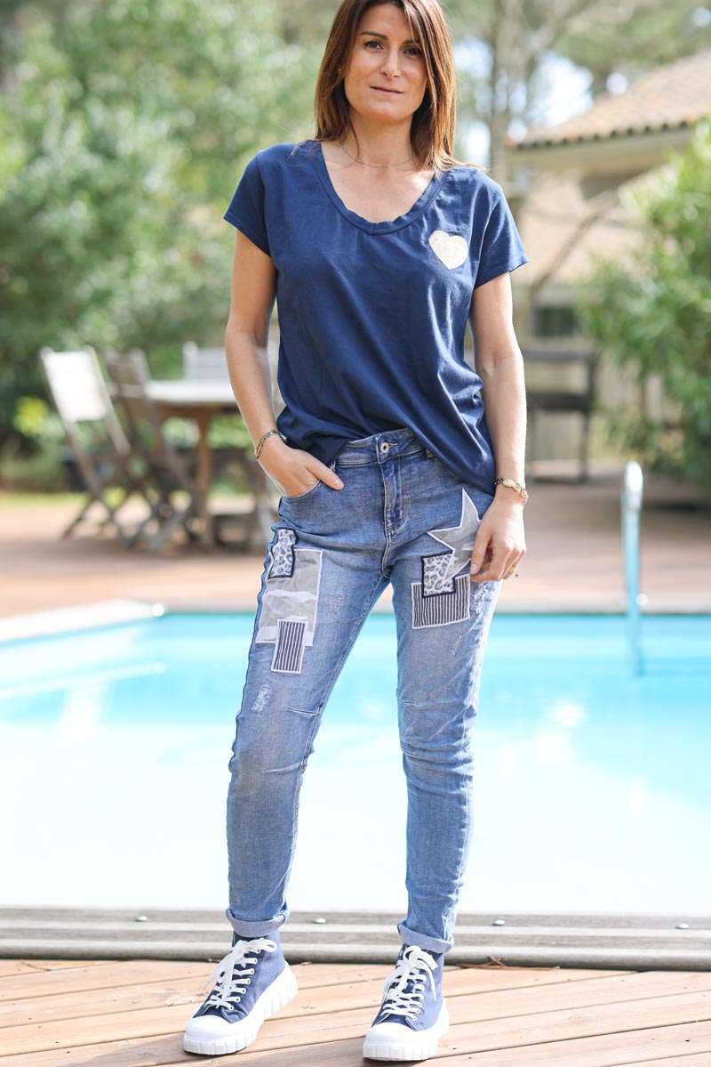 Jean coupe slim empiecements leopard et etoile camo G052 (1)