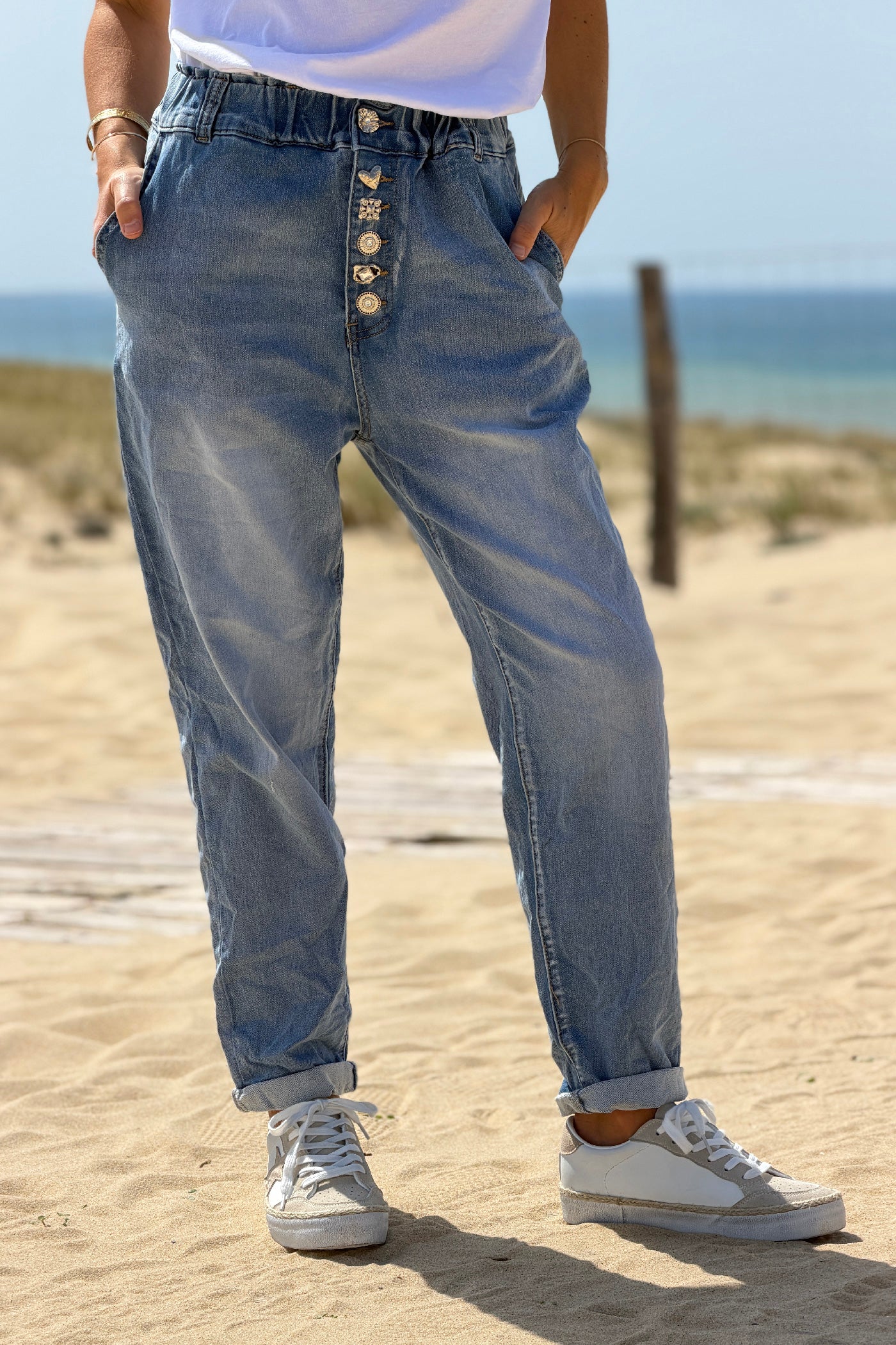 Chambray Deco Button Pull-On Vintage Jeans