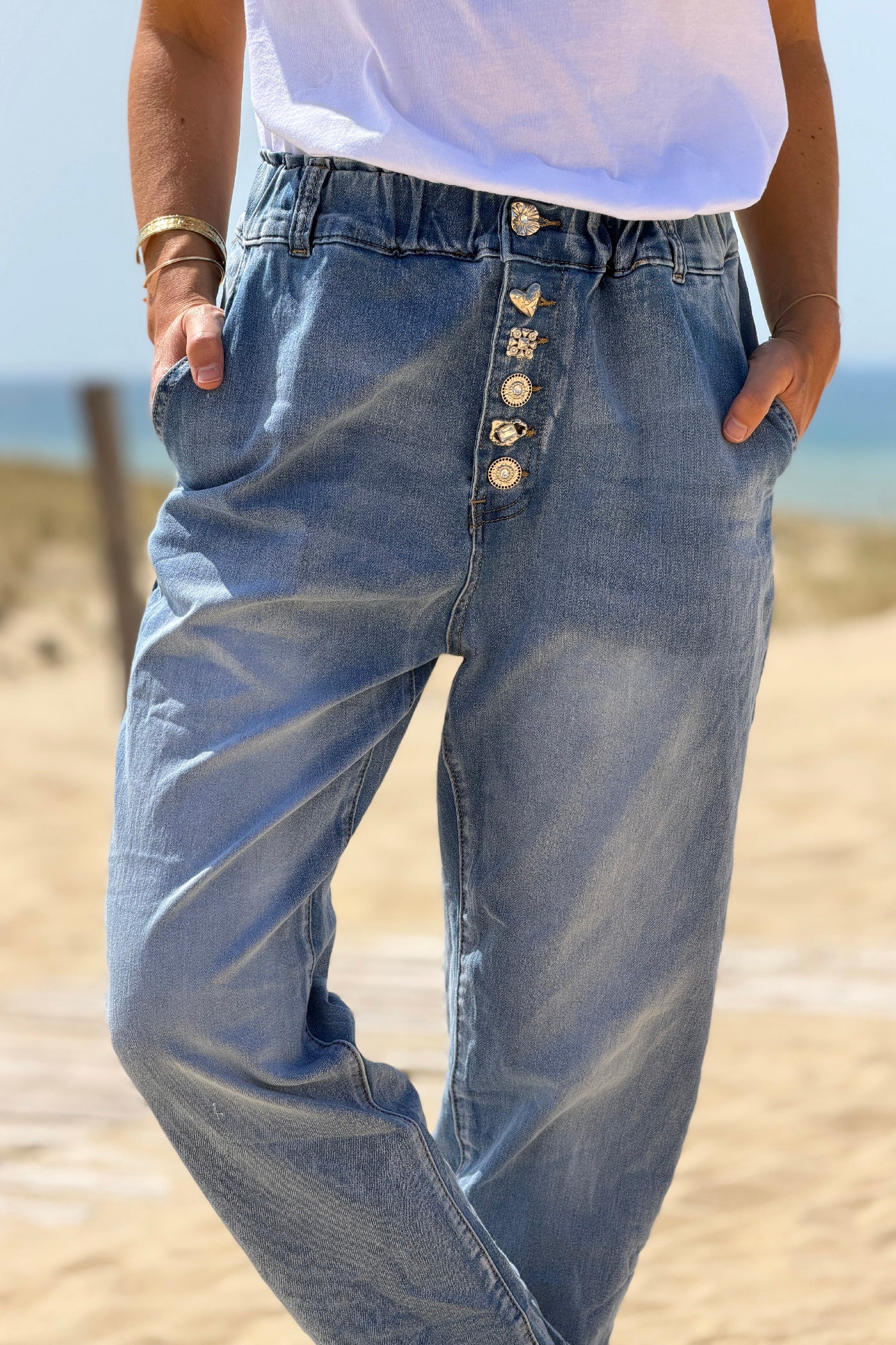 Chambray Deco Button Pull-On Vintage Jeans