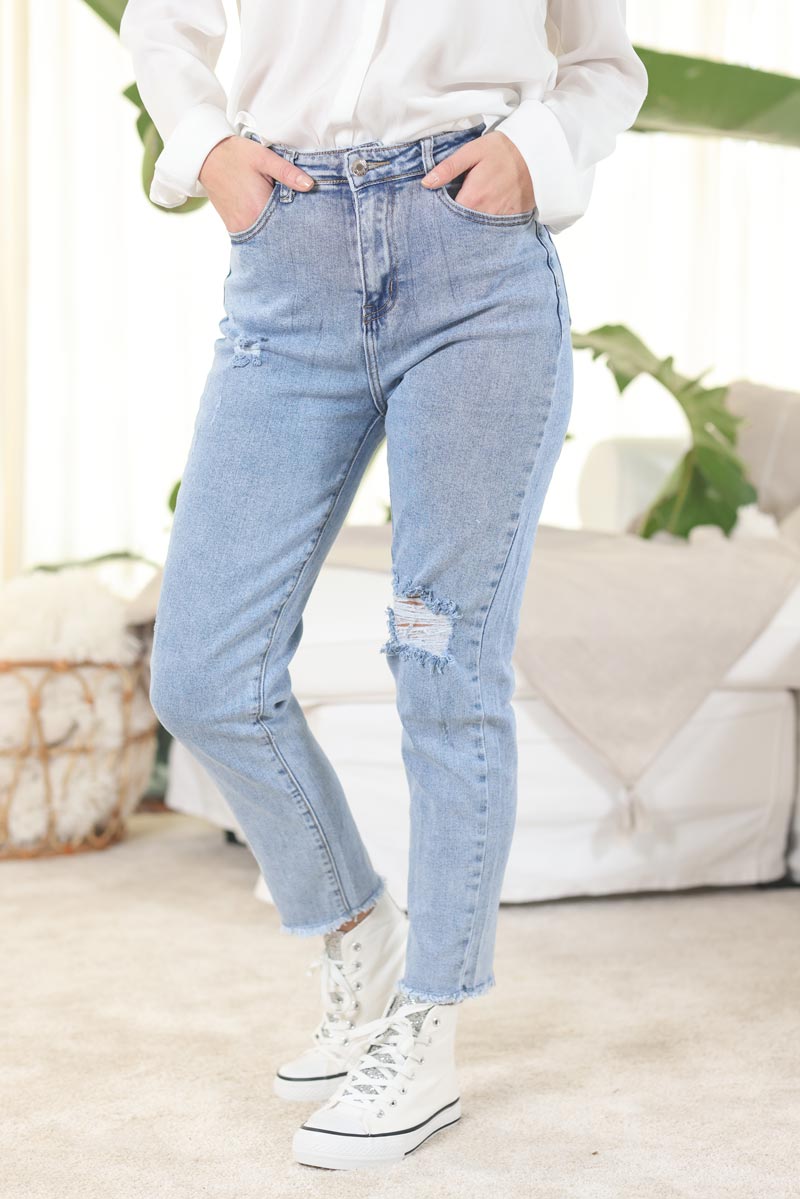 Light Wash Ripped High Waisted Mom Jeans