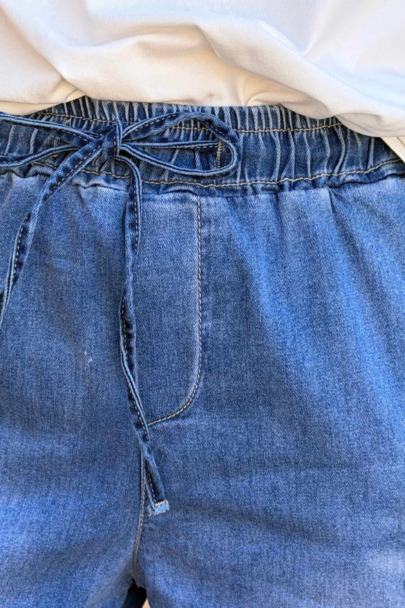 Jean délavé clair large wide avec ourlet taille élastique