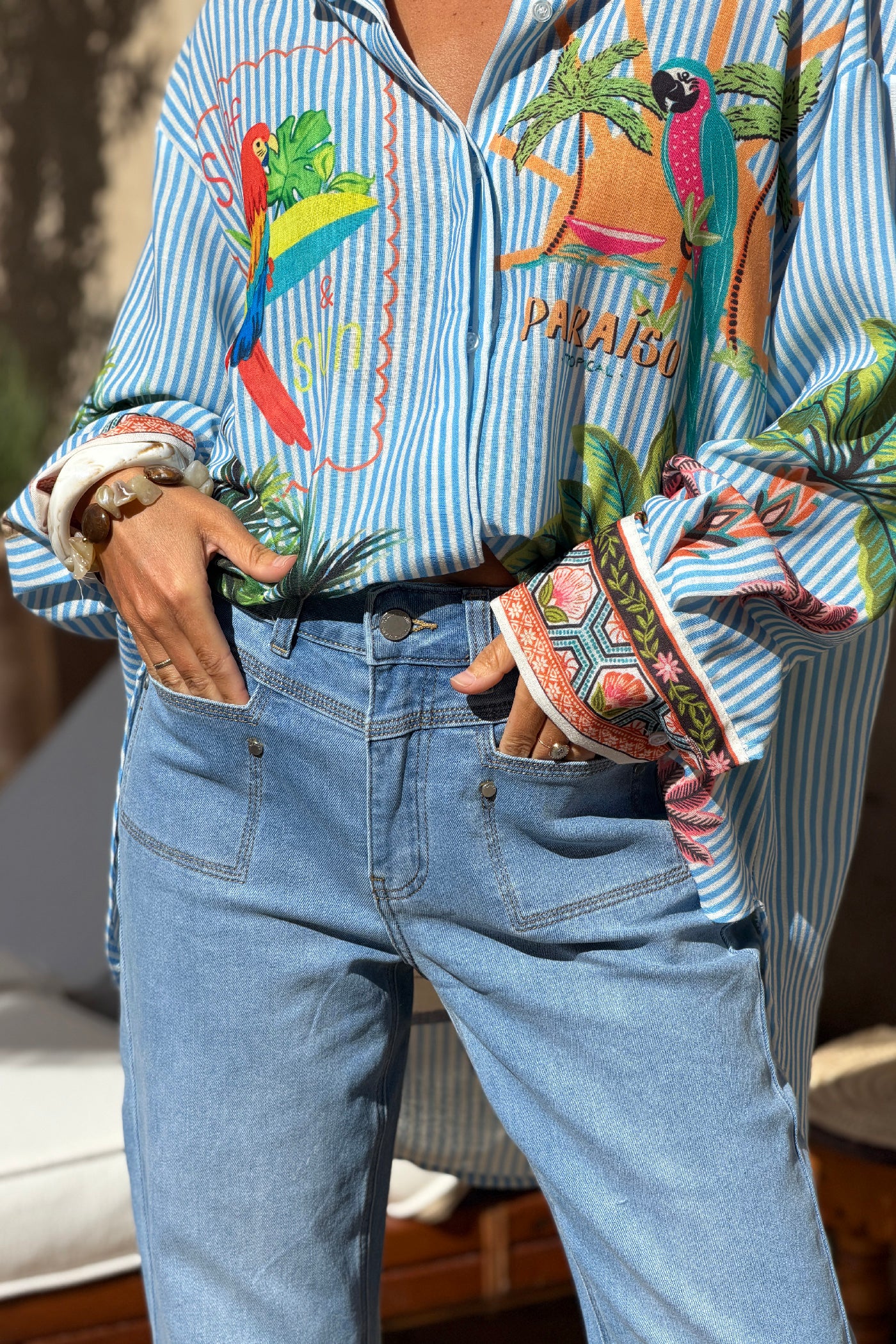 Jean délavé clair patte d'eph poches couture