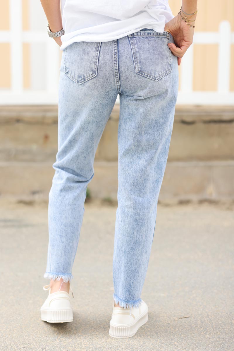 Jean delave clair taille haute coupe mom petite franges g044 (1)