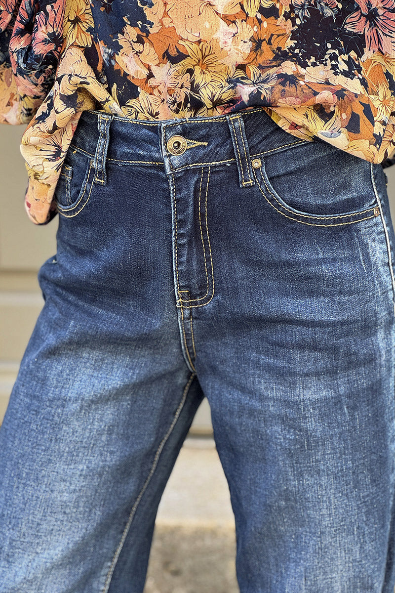 Dark Vintage Wash Roll-Cuff Jeans