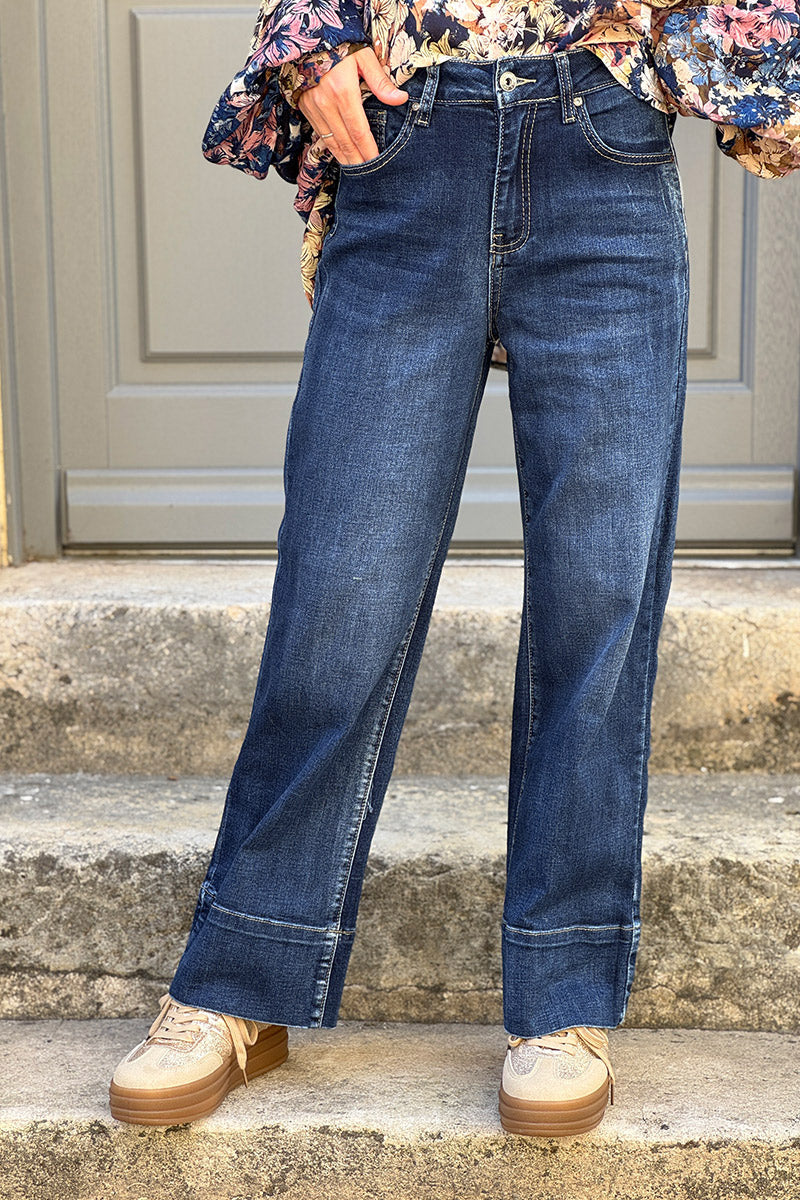 Dark Vintage Wash Roll-Cuff Jeans