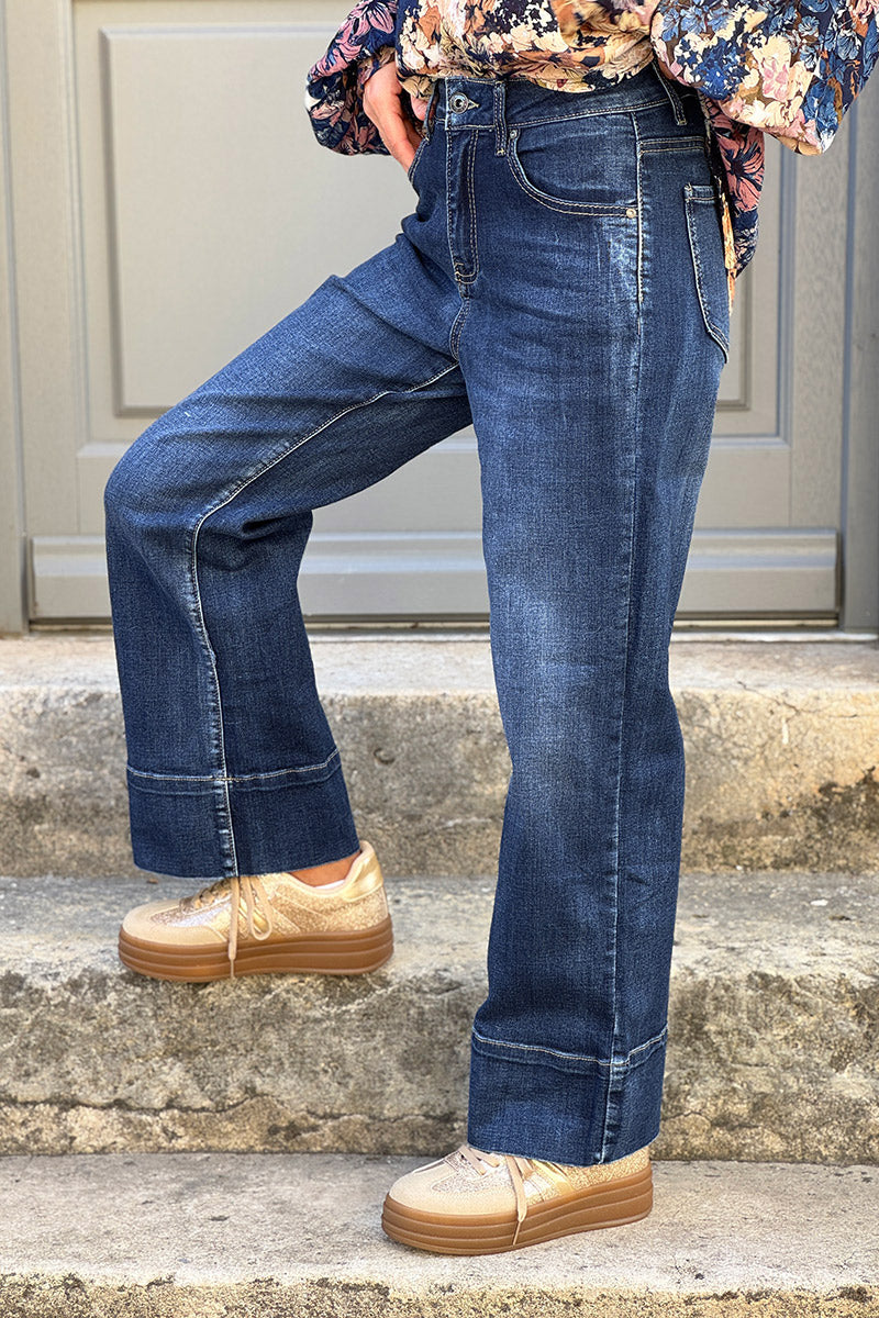 Dark Vintage Wash Roll-Cuff Jeans