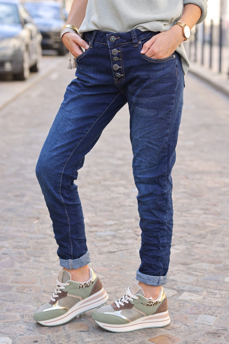 Jean delave fonce boutons fantaisie E160 (1)