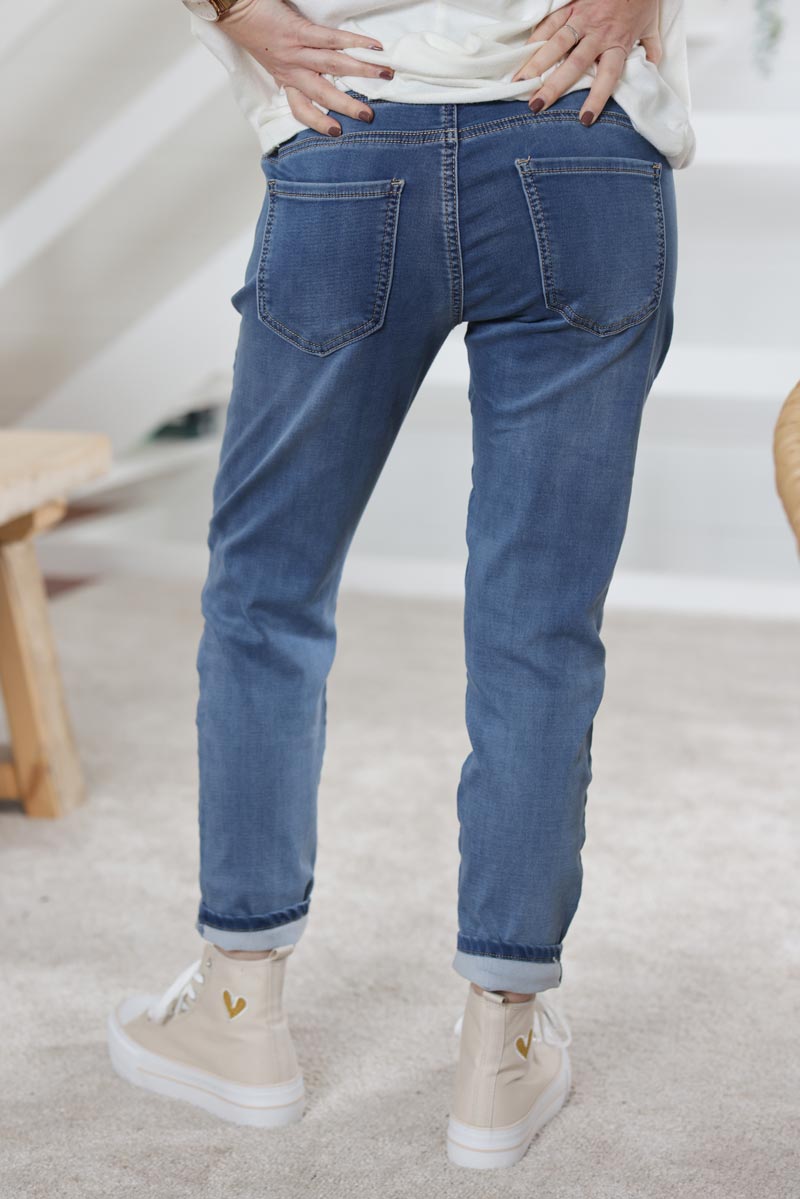 Jean delave stretch confort ceinture elastique rayee brillante h005 (1)