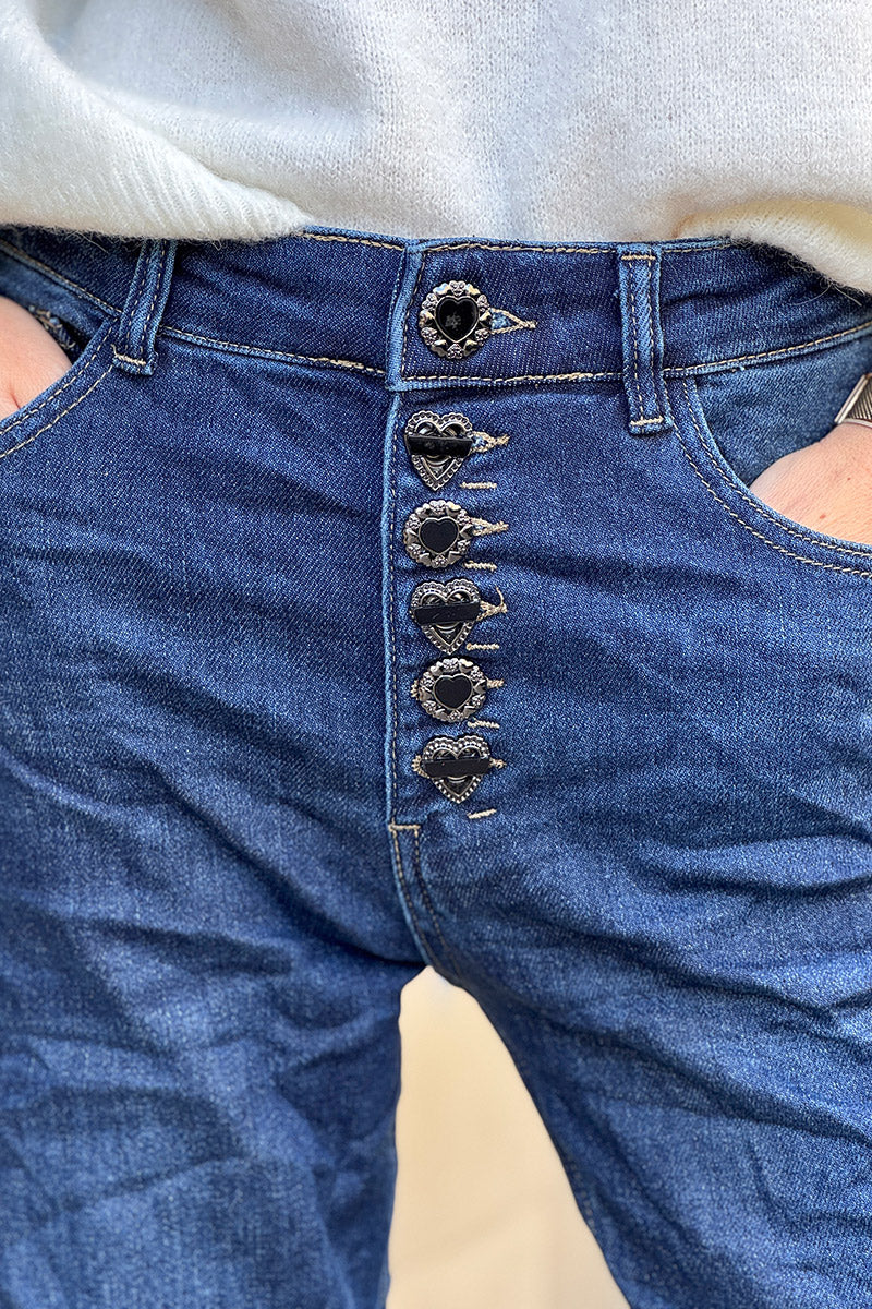 Jean droit 6 boutons originaux cœurs