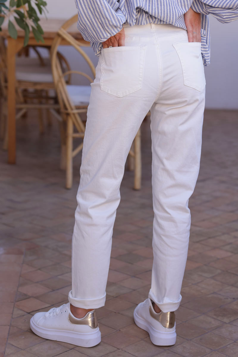 Off white straight cut stretch jeans