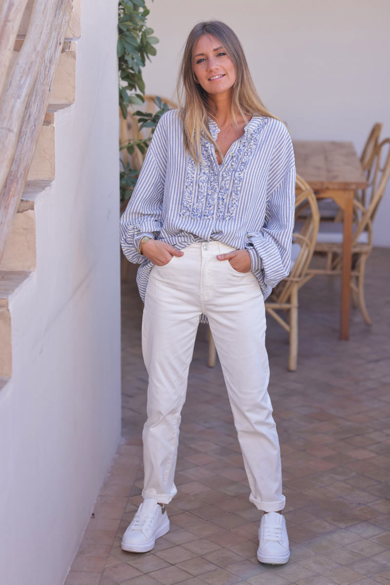 Off white straight cut stretch jeans