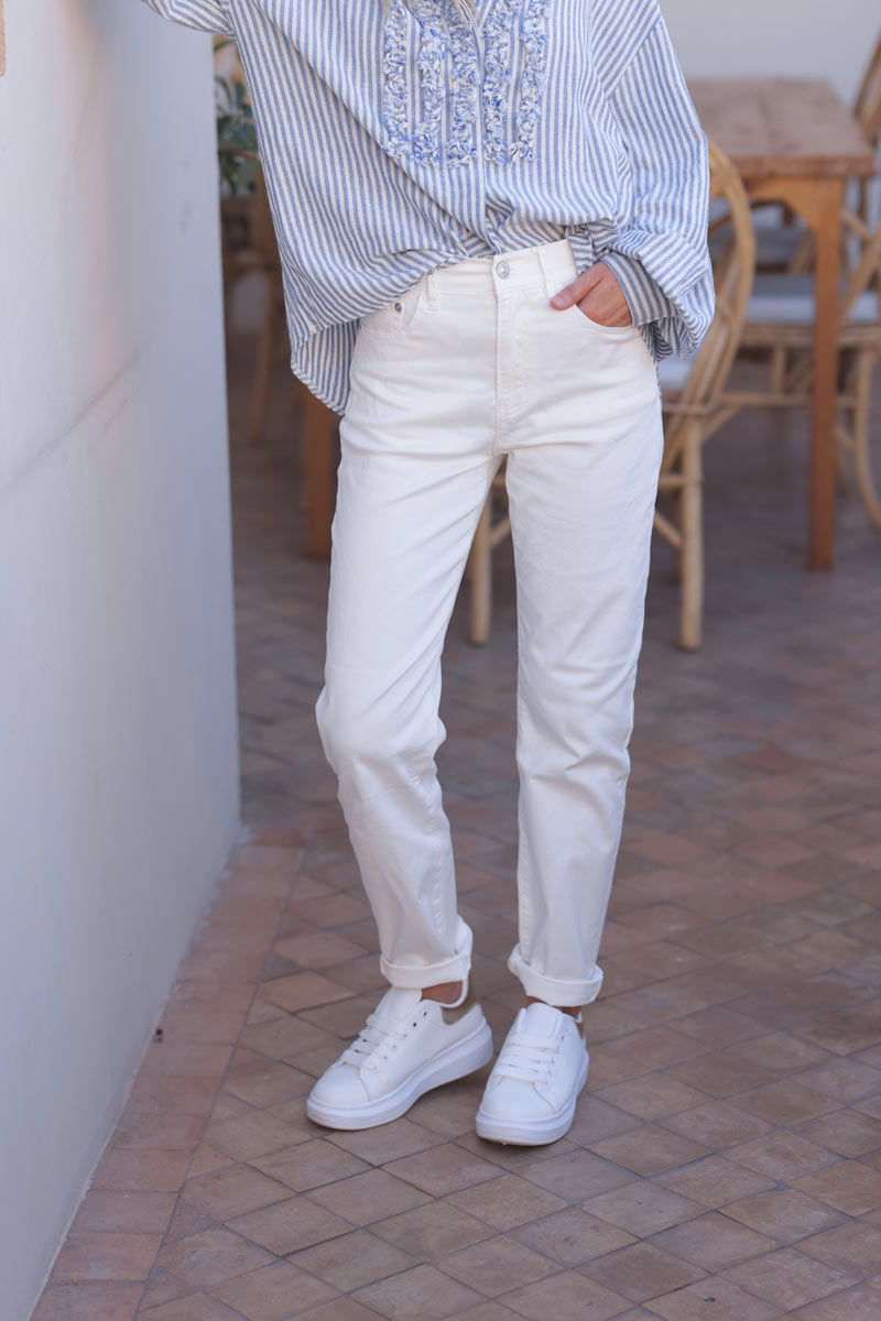 Off white straight cut stretch jeans
