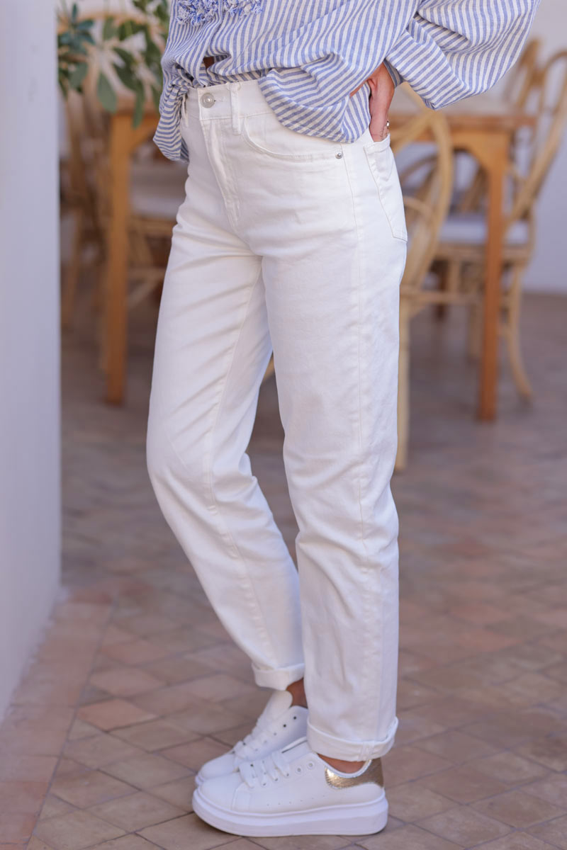Off white straight cut stretch jeans