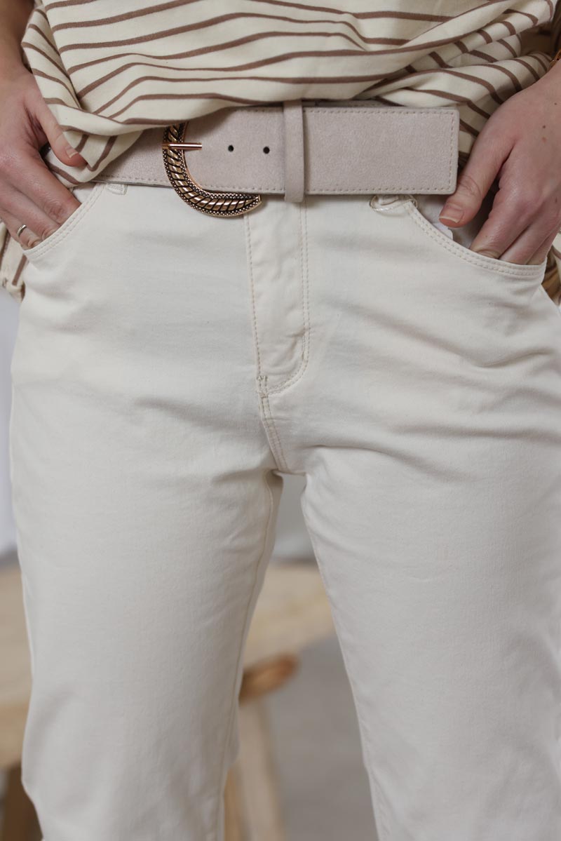 Jean ecru slim et stretch fendu a la cheville H011 (1)