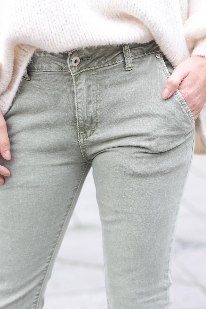 Jean kaki stretch coupe flare g282 (1)