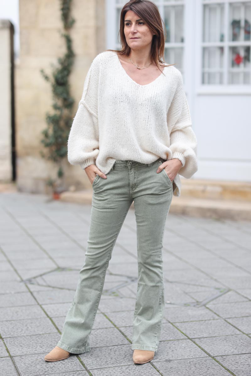 Jean kaki stretch coupe flare g282 (1)