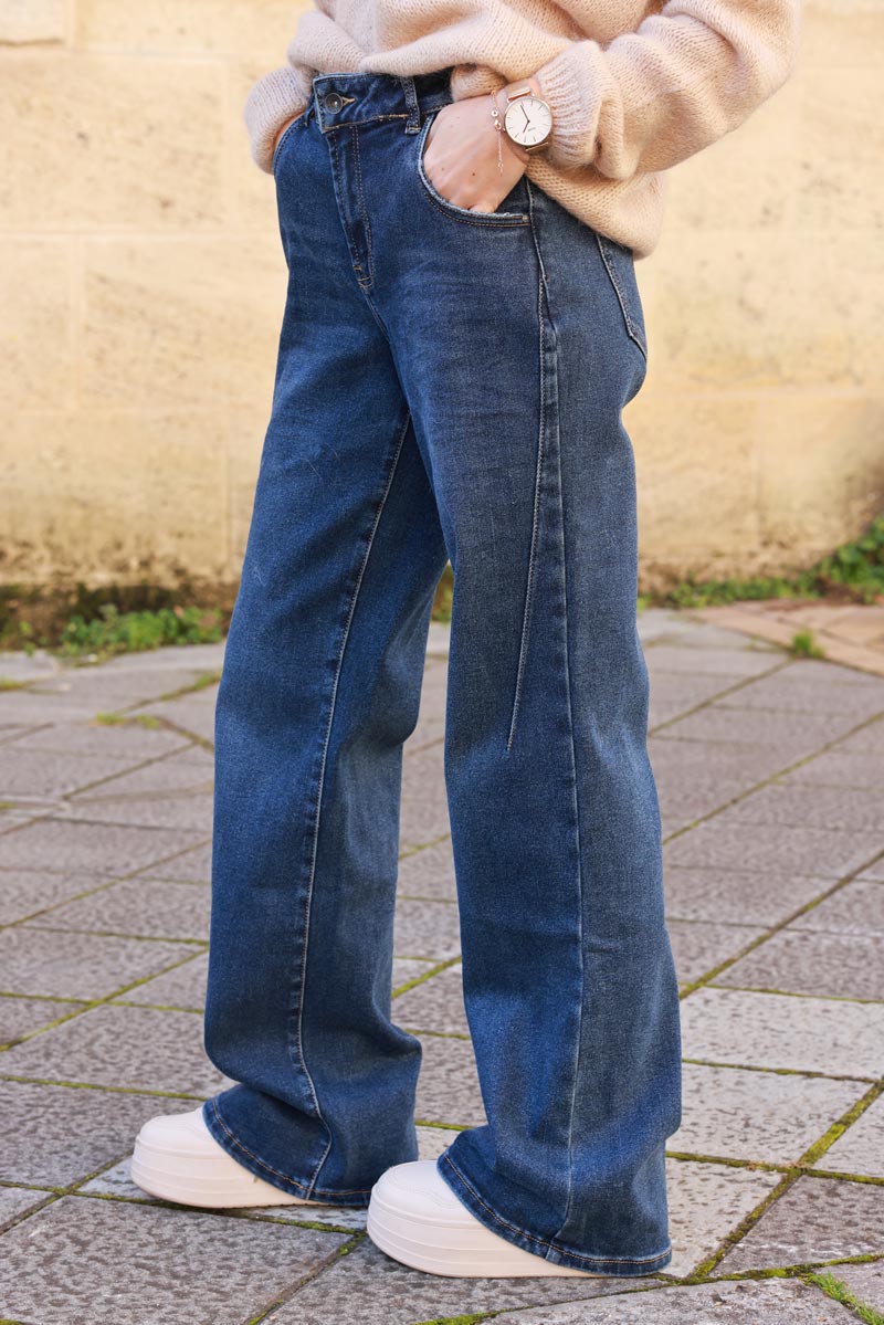 Jean large délavé moyen coutures cuisses