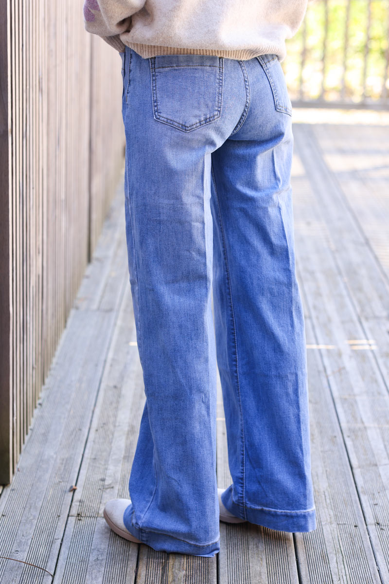 Jean large délavé clair petites poches