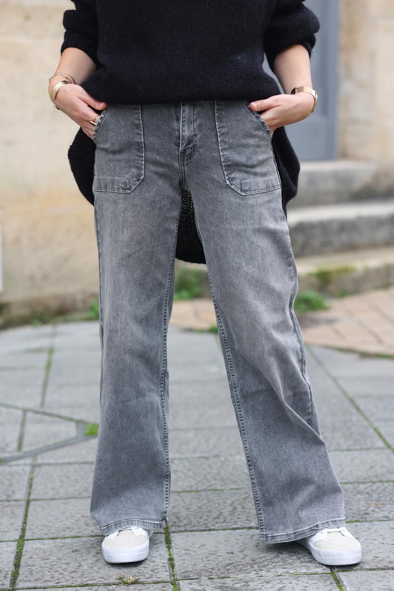 Jean large gris delave poches G254 (1)