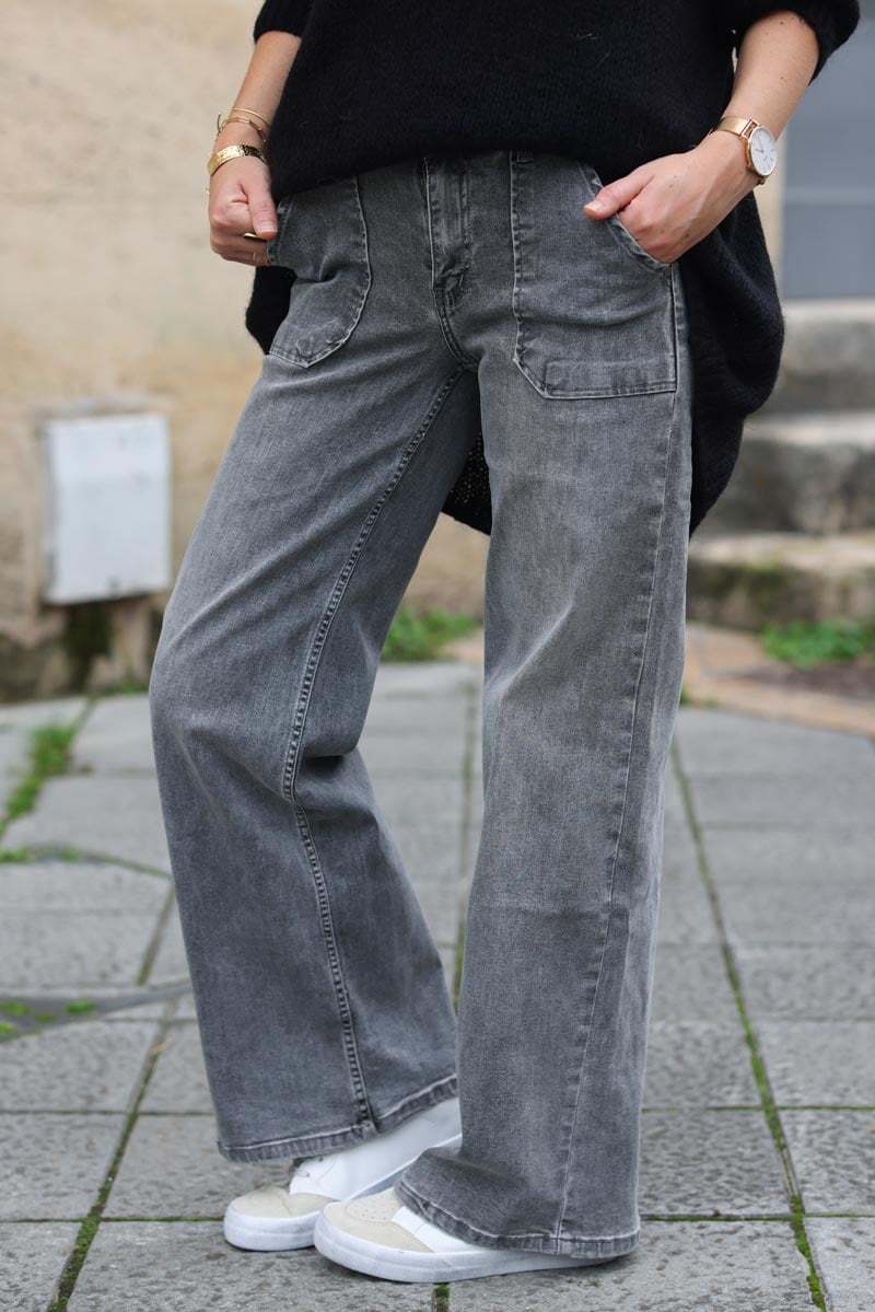 Jean large gris delave poches G254 (1)