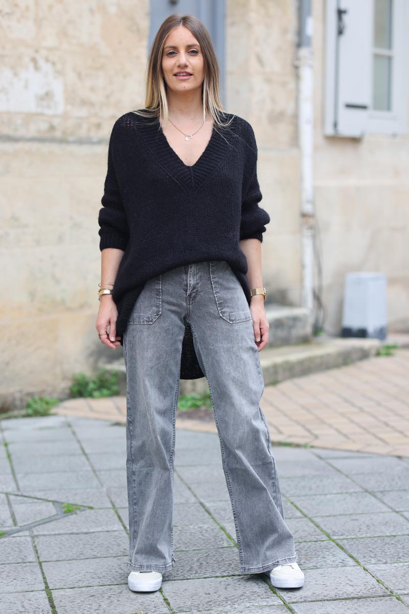 Jean large gris delave poches G254 (1)