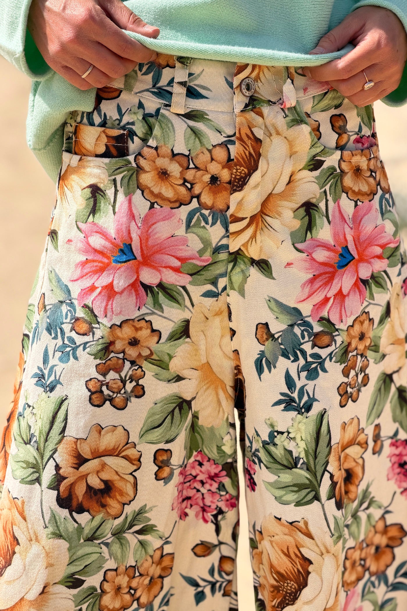 Cream Floral Persuasion Wide Leg Pants