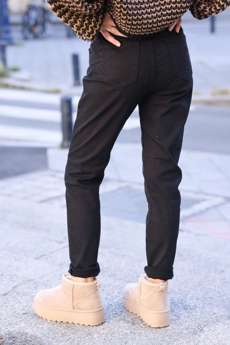 Jean noir coupe slim basique ceinture foulard
