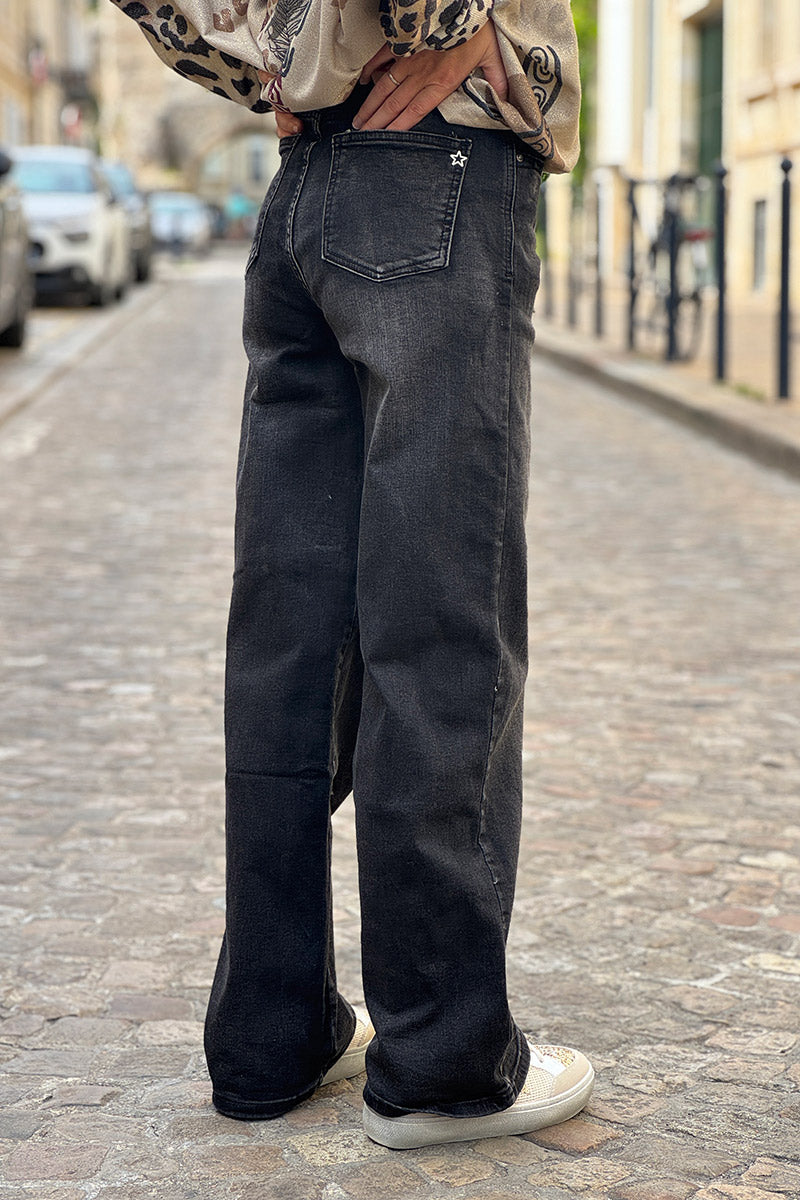 Jean noir délavé droit et long Place du Jour