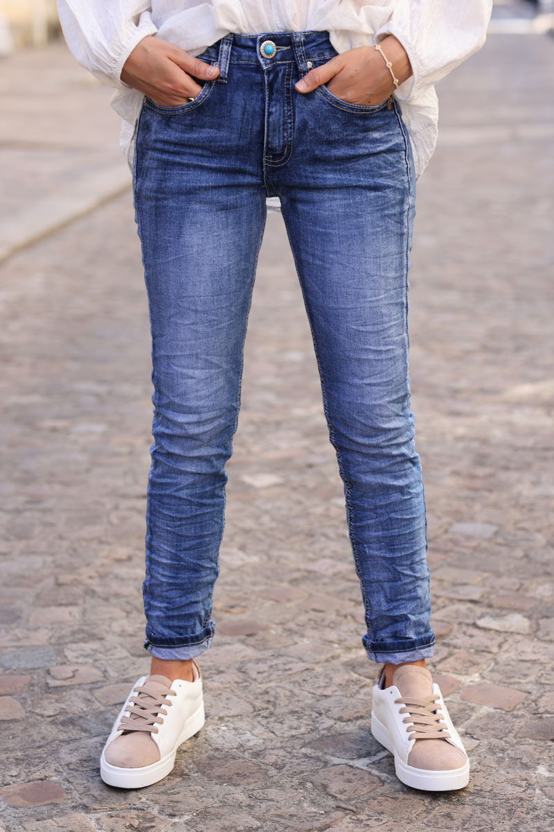 Jean slim delave moyen bouton pierre turquoise h022 (1)