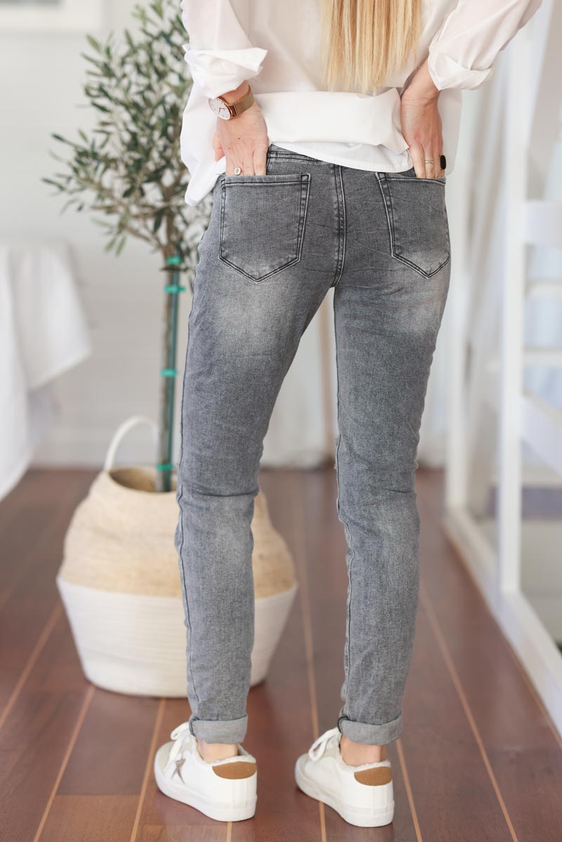 Jean slim gris delave stretch troue E235 (1)